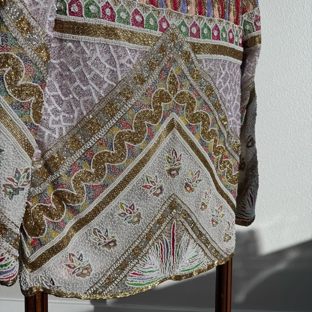 Vintage SweeLo 100% Silk Fully Beaded Embroidered Jacket – Size M (8-10)